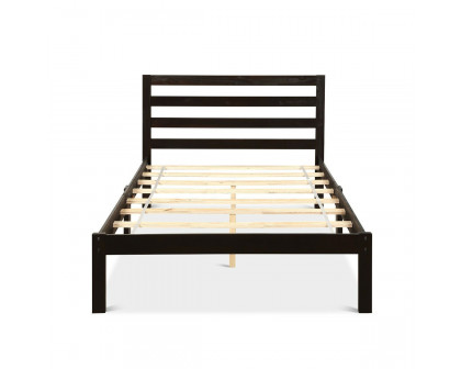 FaFurn - Twin Size Platform Bed Frame with Headboard in Espresso, Wood