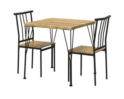 FaFurn 3-Piece Modern Dining Set with Table and 2 Chairs - Brown, Wood/Metal