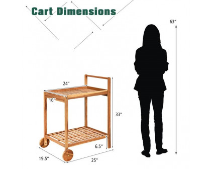 FaFurn - Serving Utility Cart with Bottom Shelf in Wood