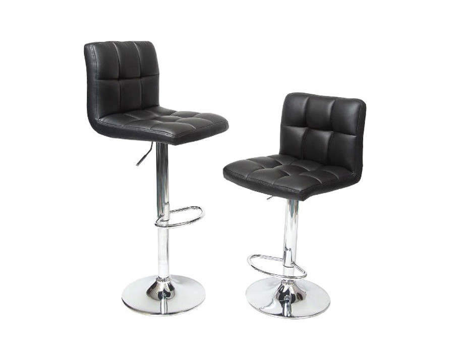 FaFurn - Adjustable Height Bar Stool with Black Faux Leather Cushion Seat (Set of 2)