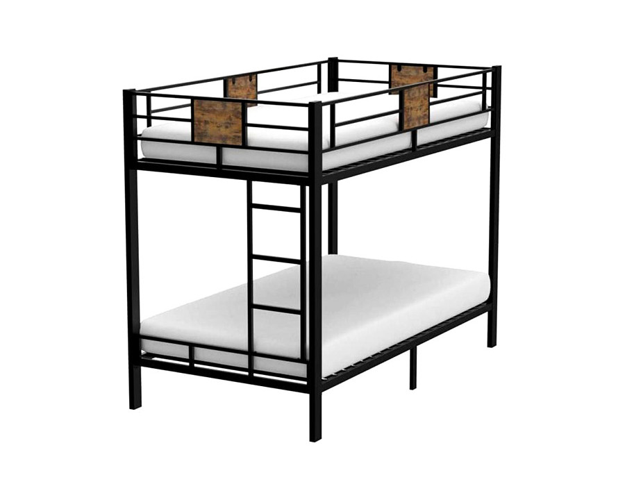 FaFurn - Twin Over Twin Heavy Duty Metal Bunk Bed in Black with Side Ladder