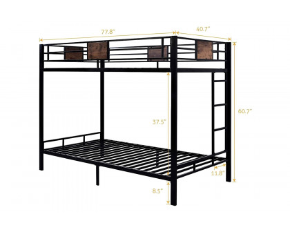 FaFurn - Twin Over Twin Heavy Duty Metal Bunk Bed in Black with Side Ladder