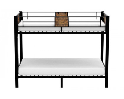 FaFurn - Twin Over Twin Heavy Duty Metal Bunk Bed in Black with Side Ladder