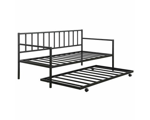 FaFurn - Twin Size Daybed Frame with Roll-out Trundle Bed Frame in Black