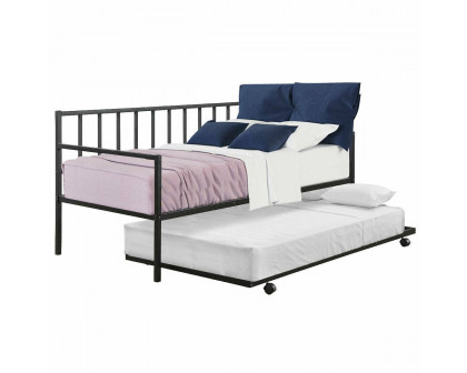 FaFurn - Twin Size Daybed Frame with Roll-out Trundle Bed Frame in Black