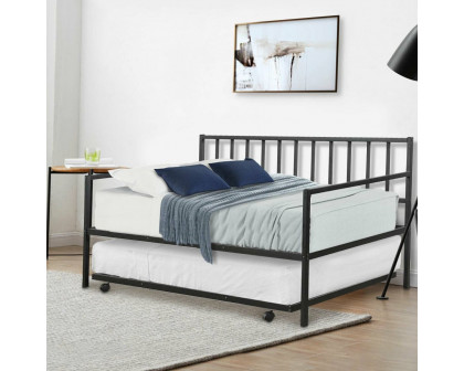 FaFurn - Twin Size Daybed Frame with Roll-out Trundle Bed Frame in Black