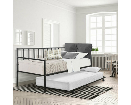 FaFurn - Twin Size Daybed Frame with Roll-out Trundle Bed Frame in Black