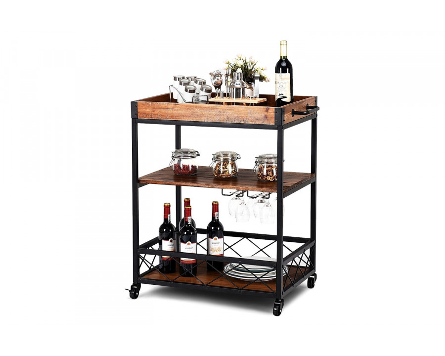 FaFurn - Wood Iron Kitchen Cart with Removeable Tray Top and Wheels