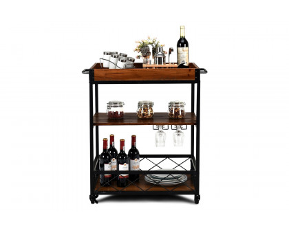 FaFurn - Wood Iron Kitchen Cart with Removeable Tray Top and Wheels