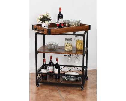 FaFurn - Wood Iron Kitchen Cart with Removeable Tray Top and Wheels