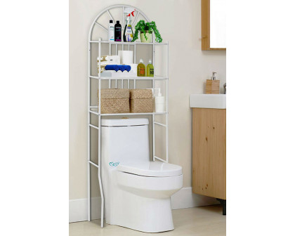 FaFurn Over Toilet Bathroom Space Saving Storage Shelving Unit in White Metal Finish