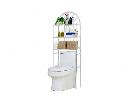 FaFurn Over Toilet Bathroom Space Saving Storage Shelving Unit in White Metal Finish