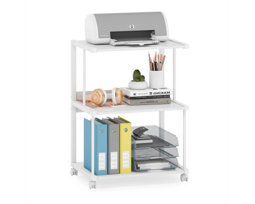 FaFurn - Modern 3-Shelf Printer Stand on Wheels in White, Metal