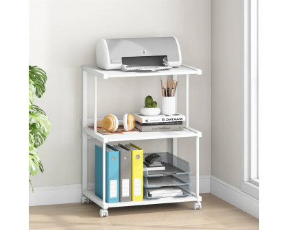 FaFurn - Modern 3-Shelf Printer Stand on Wheels in White, Metal