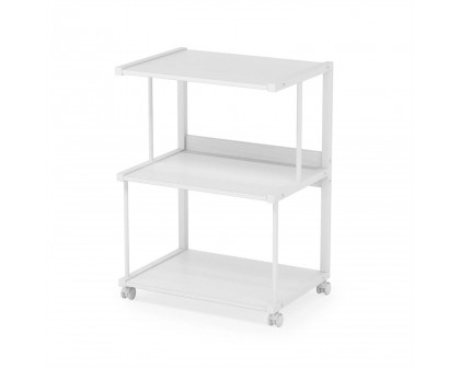 FaFurn - Modern 3-Shelf Printer Stand on Wheels in White, Metal