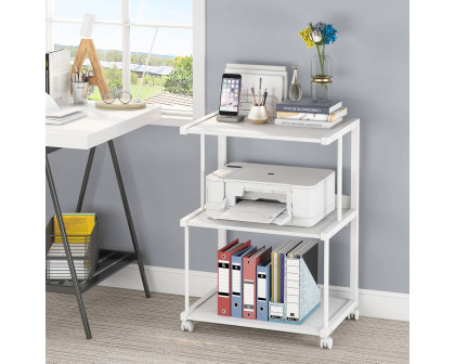 FaFurn - Modern 3-Shelf Printer Stand on Wheels in White, Metal