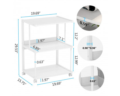 FaFurn - Modern 3-Shelf Printer Stand on Wheels in White, Metal