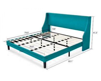 FaFurn King Size Platform Bed with Headboard Wingback - Turquoise, Fabric