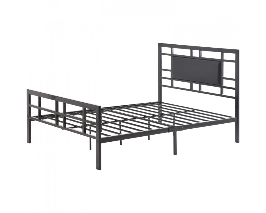 FaFurn - Platform Bed Frame with Black Headboard Upholstered Center Panel Headboard