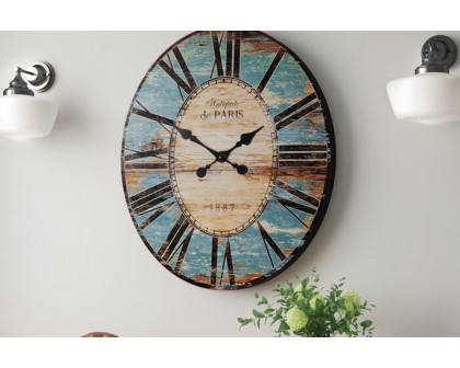 FaFurn - Oversized Distressed Paris Wood Wall Clock