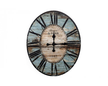 FaFurn Oversized Distressed Paris Wood Wall Clock - Turquoise