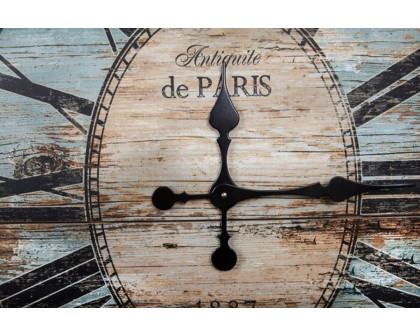 FaFurn Oversized Distressed Paris Wood Wall Clock - Turquoise