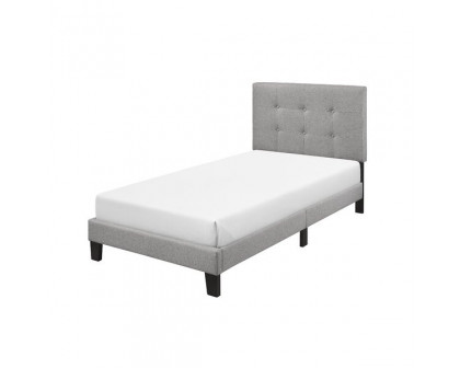 FaFurn - Twin Size Platform Bed Frame with Gray Button Tufted Headboard