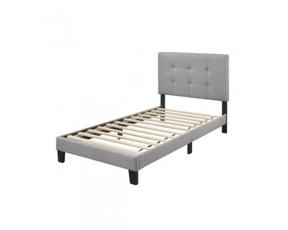 FaFurn - Twin Size Platform Bed Frame with Gray Button Tufted Headboard