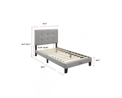 FaFurn - Twin Size Platform Bed Frame with Gray Button Tufted Headboard