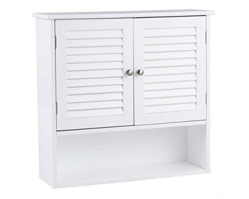 FaFurn - Bathroom Cabinet with Louver Doors and Metal Knobs in White, Wood