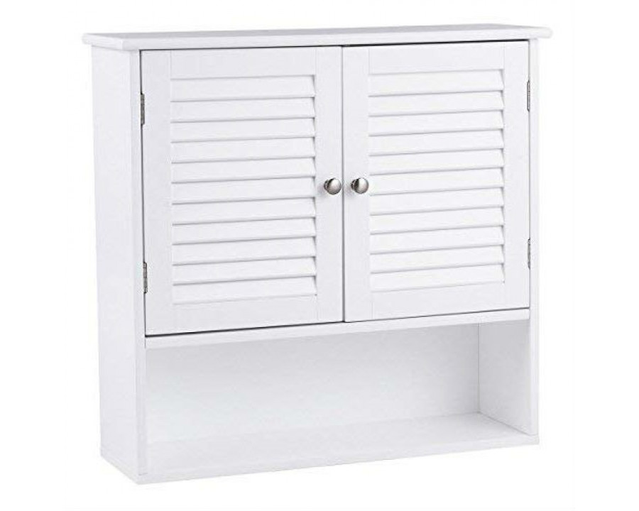 FaFurn Bathroom Cabinet with Louver Doors and Metal Knobs - White, Wood