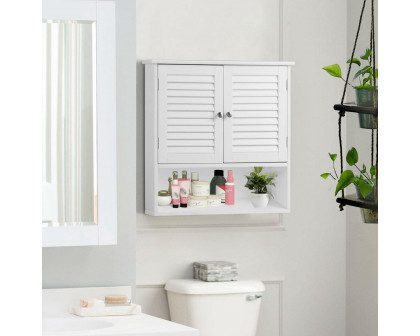 FaFurn Bathroom Cabinet with Louver Doors and Metal Knobs - White, Wood