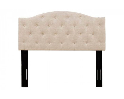 FaFurn - Twin Size Adjustable Button-Tufted Headboard in Beige, Fabric