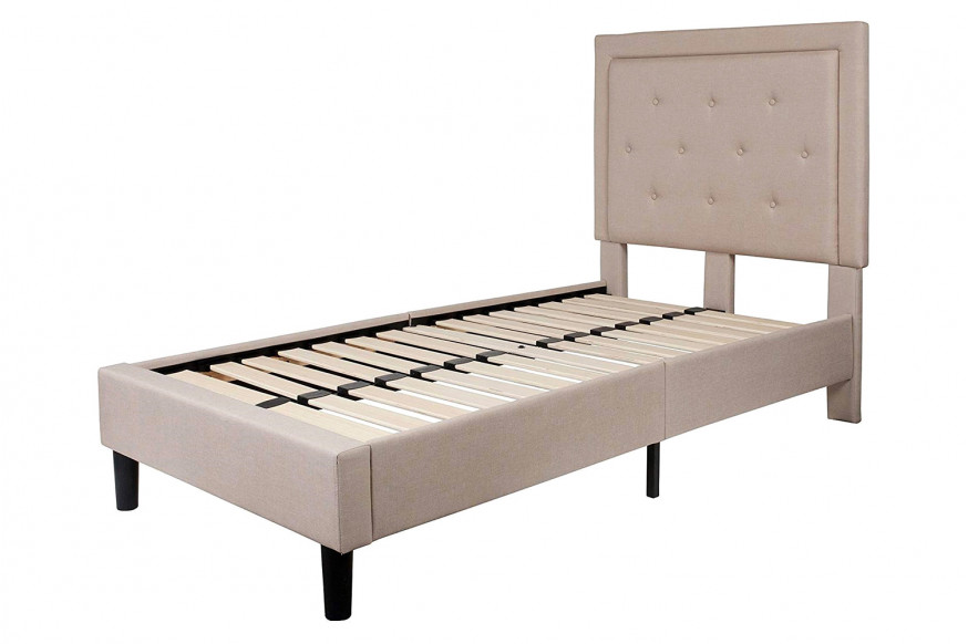 FaFurn™ Upholstered Platform Bed Frame with Button Tufted Headboard - Beige, Twin Size