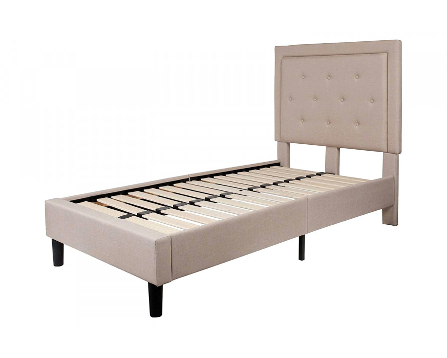 FaFurn Upholstered Platform Bed Frame with Button Tufted Headboard - Beige, Twin Size