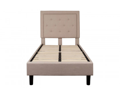 FaFurn™ Upholstered Platform Bed Frame with Button Tufted Headboard - Beige, Twin Size