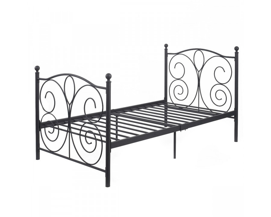 FaFurn - Twin Size Bed Frame with Scroll Heaboard Footboard in Black