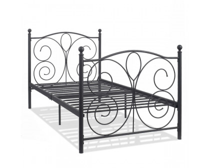 FaFurn - Twin Size Bed Frame with Scroll Heaboard Footboard in Black