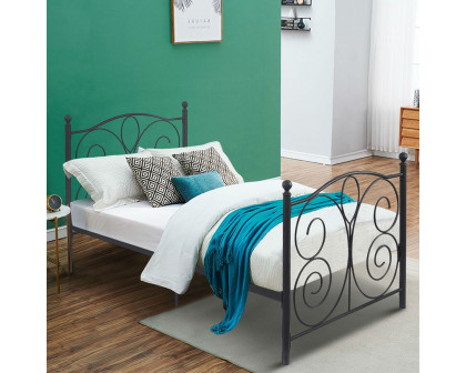 FaFurn - Twin Size Bed Frame with Scroll Heaboard Footboard in Black