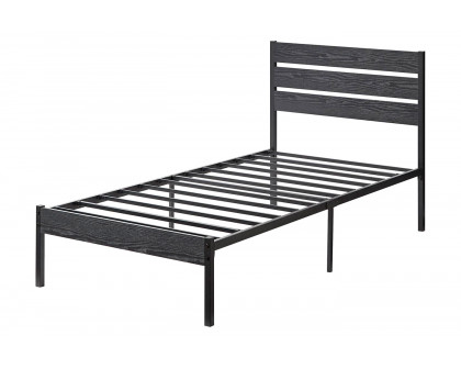 FaFurn - Industrial Platform Bed with Wood Slatted Headboard (BLBDK547931)