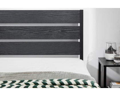 FaFurn Industrial Twin Size Platform Bed with Wood Slatted Headboard - Black, Wood