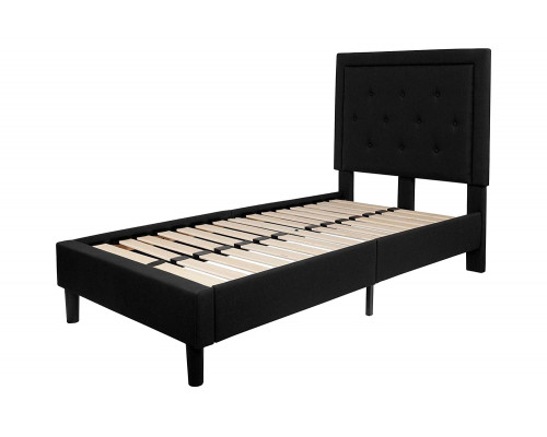 FaFurn Upholstered Platform Bed Frame with Button Tufted Headboard - Black, Twin Size