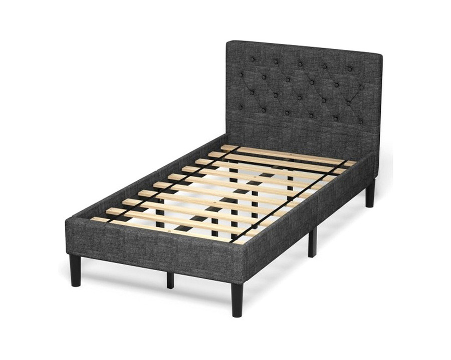 FaFurn - Twin Size Gray Upholstered Button Tufted Headboard Platform Bed