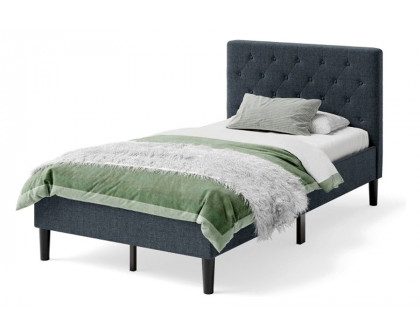 FaFurn - Twin Size Gray Upholstered Button Tufted Headboard Platform Bed