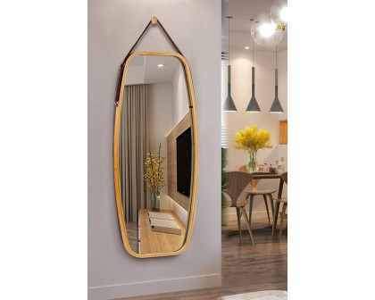 FaFurn - Wall Hanging Bedroom Bathroom Rectangular Mirror with Bamboo Frame 39 X 18 Inch