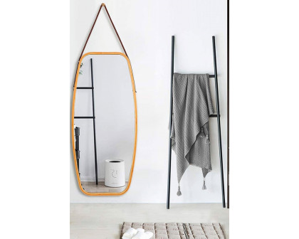 FaFurn - Wall Hanging Bedroom Bathroom Rectangular Mirror with Bamboo Frame 39 X 18 Inch