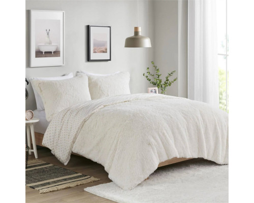 FaFurn 2-Piece Reversible Twin/Twin XL Size Comforter Set - Ivory, Soft Sherpa Faux Fur