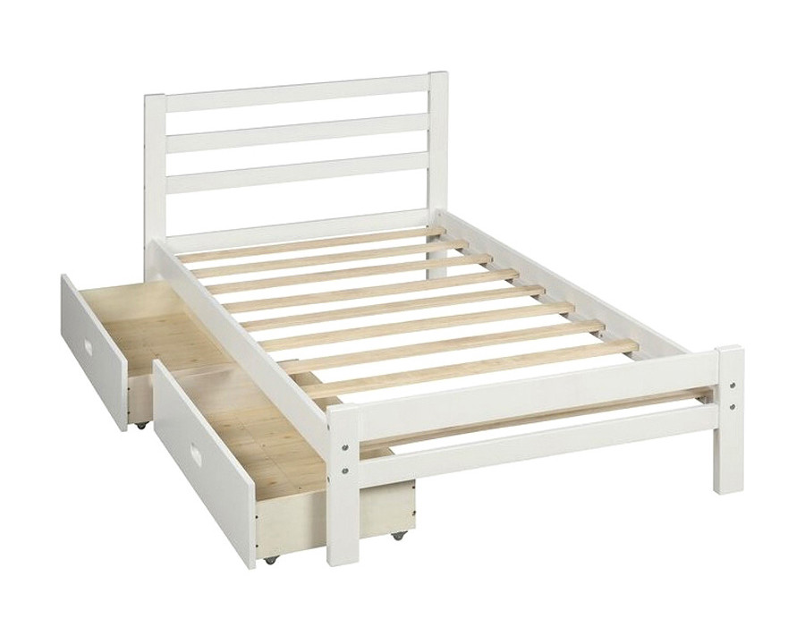 FaFurn Low Profile 2 Drawer Storage Platform Bed - White, Twin Size