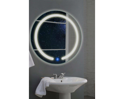 FaFurn Modern 20-Inch Round Bathroom Wall Mirror with Touch Button Led Light