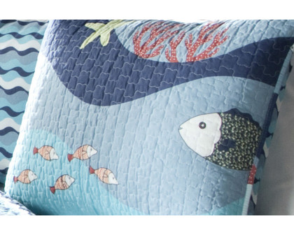 FaFurn - Blue Serenity Sea Fish Coral Coverlet Quilt Bedspread Set